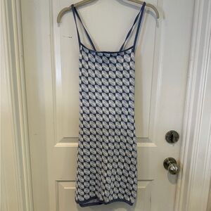 Abercrombie & Fitch Light Blue and White Knit Mini Dress With Open Back
